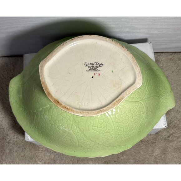 CarltonWare Bowl Handpainted Green Cabbage Flower Leaf 11" Australian Vintage - Picture 9 of 9